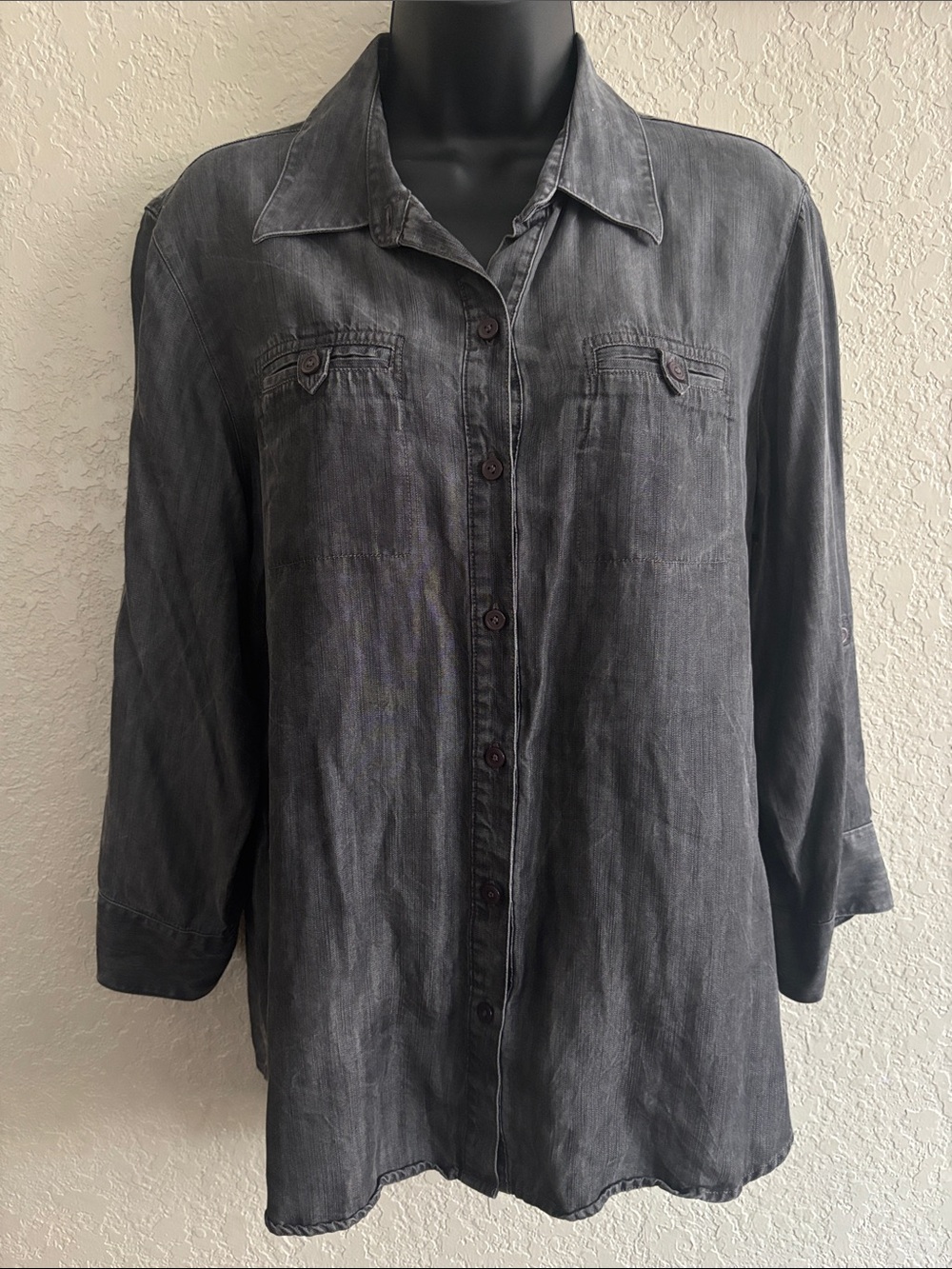 Foxcroft Dark Gray Button-Down Casual Shirt